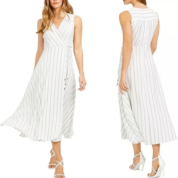 Calvin Klein White Striped Midi Dress - Picture 1 of 5